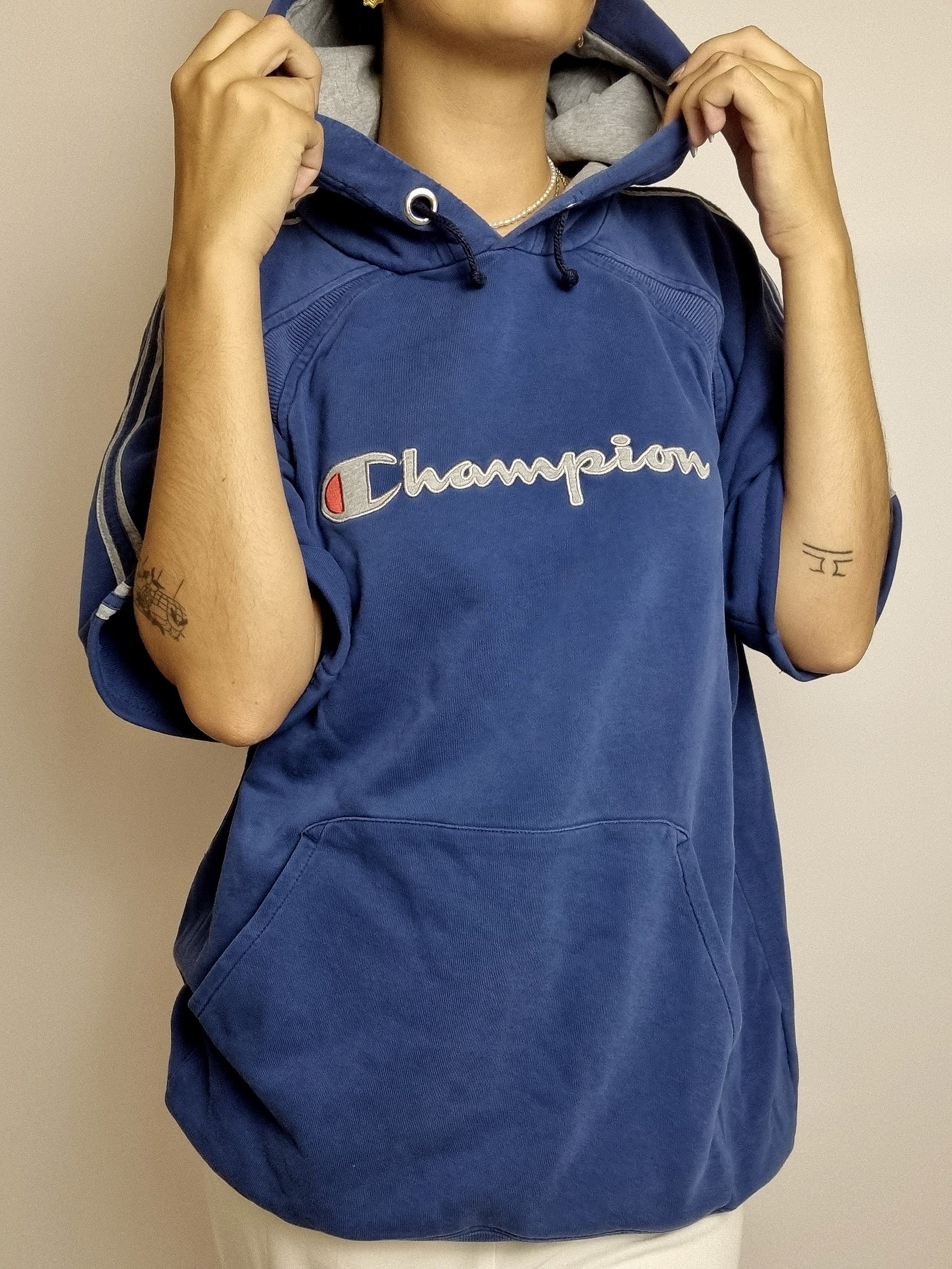 Champion XL vintage blue hooded t-shirt