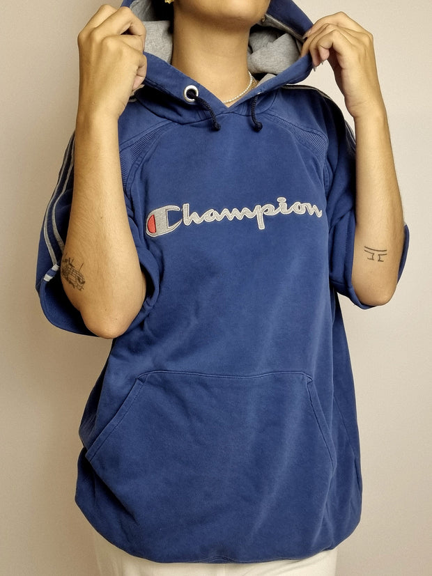 T-shirt à capuche vintage bleu Champion XL