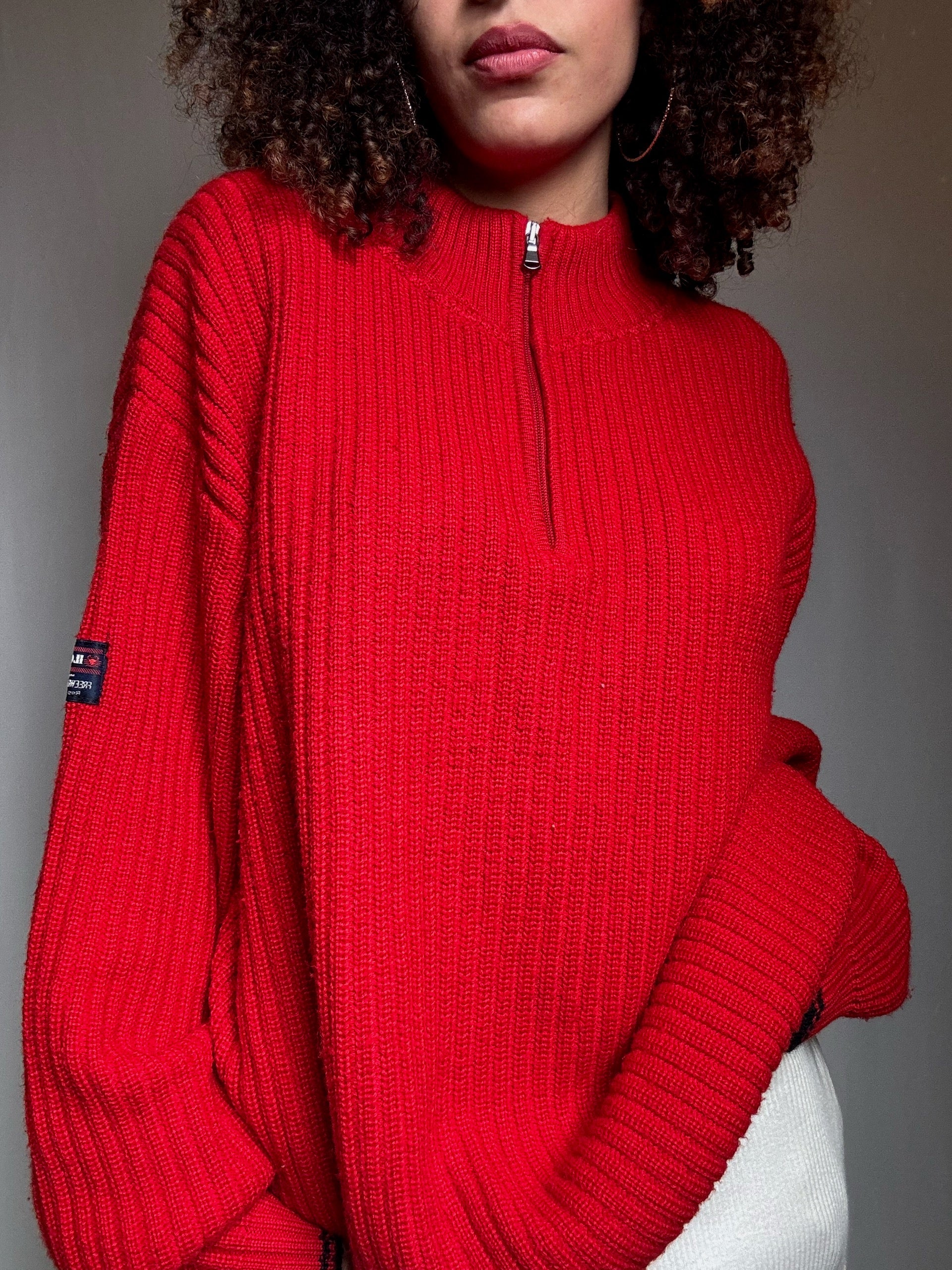 Pull en maille rouge XL vintage