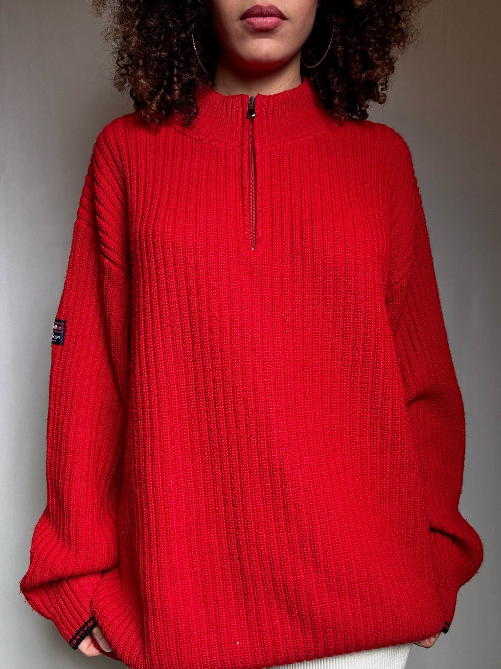 Pull en maille rouge XL vintage