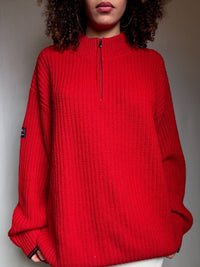 Pull en maille rouge XL vintage