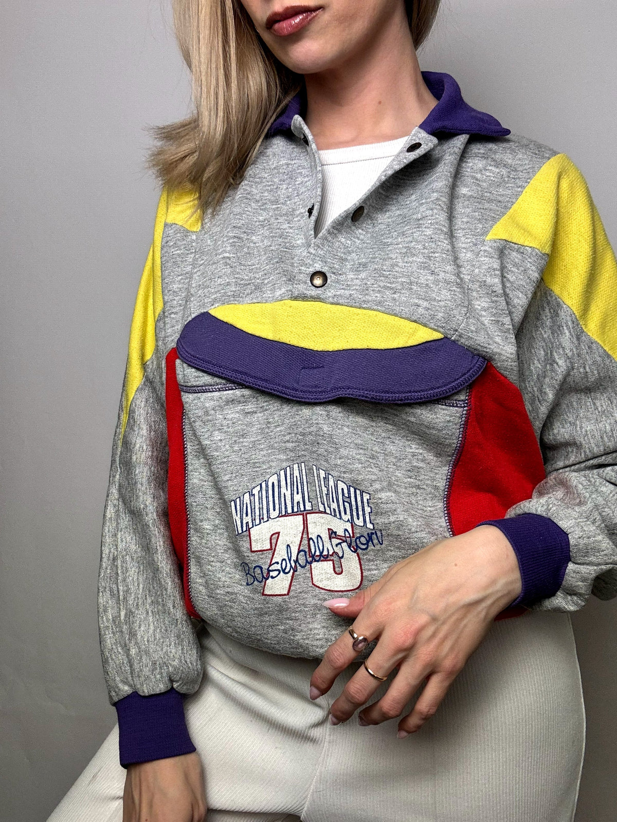 Retro Baseball Shirt Kragen Sweatshirt S Vintage