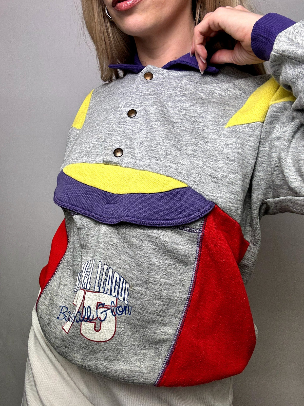 Retro Baseball Shirt Kragen Sweatshirt S Vintage