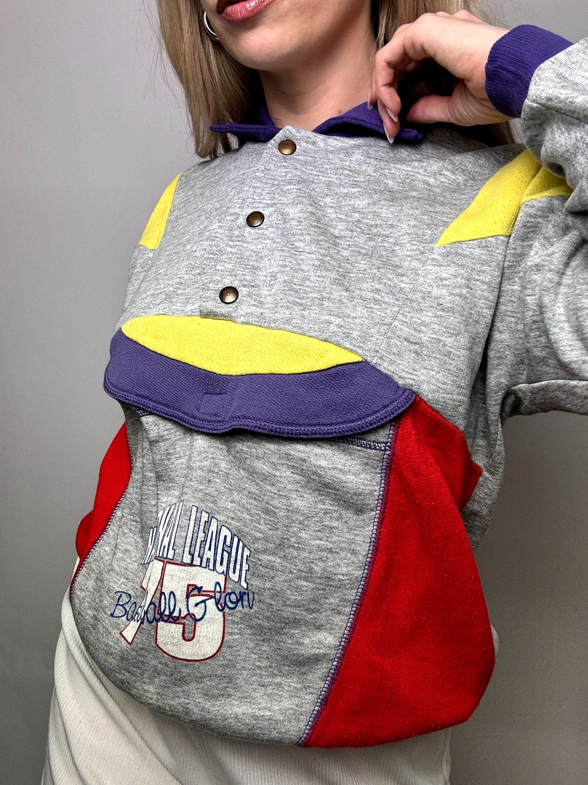 Retro Baseball Shirt Kragen Sweatshirt S Vintage
