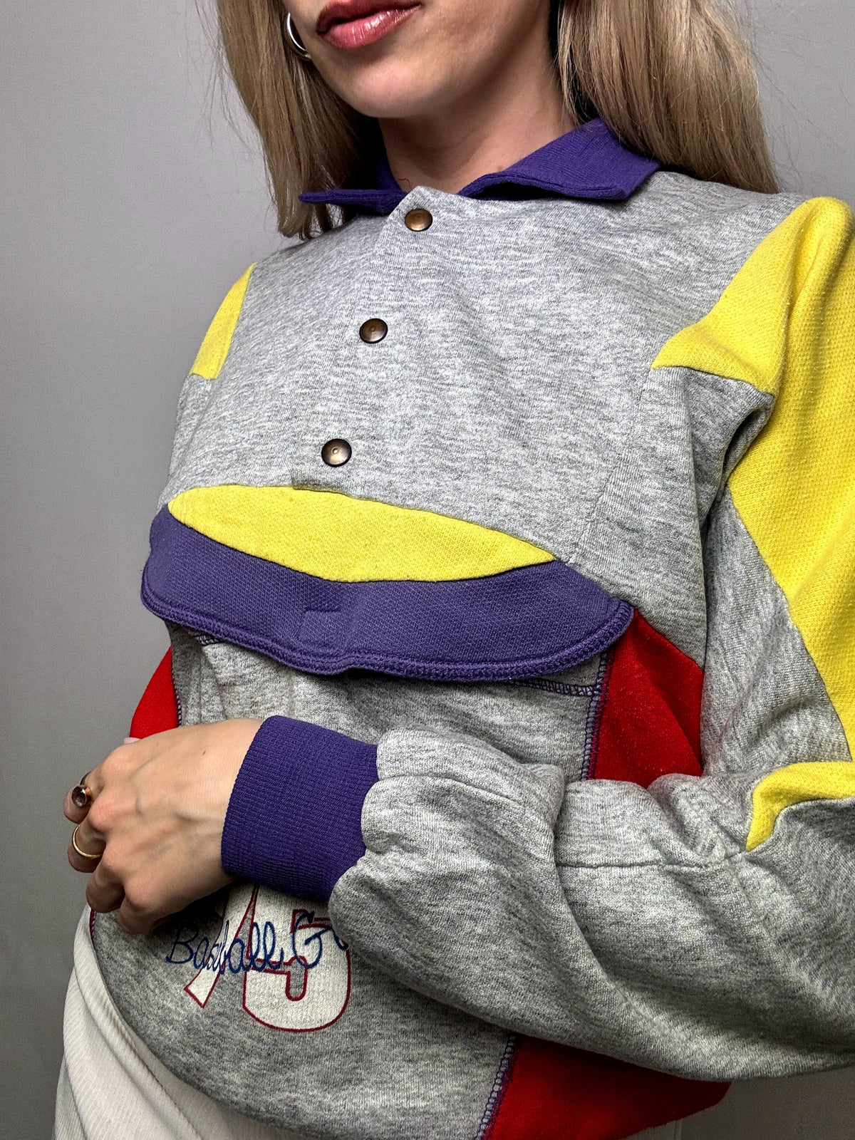 Retro Baseball Shirt Kragen Sweatshirt S Vintage