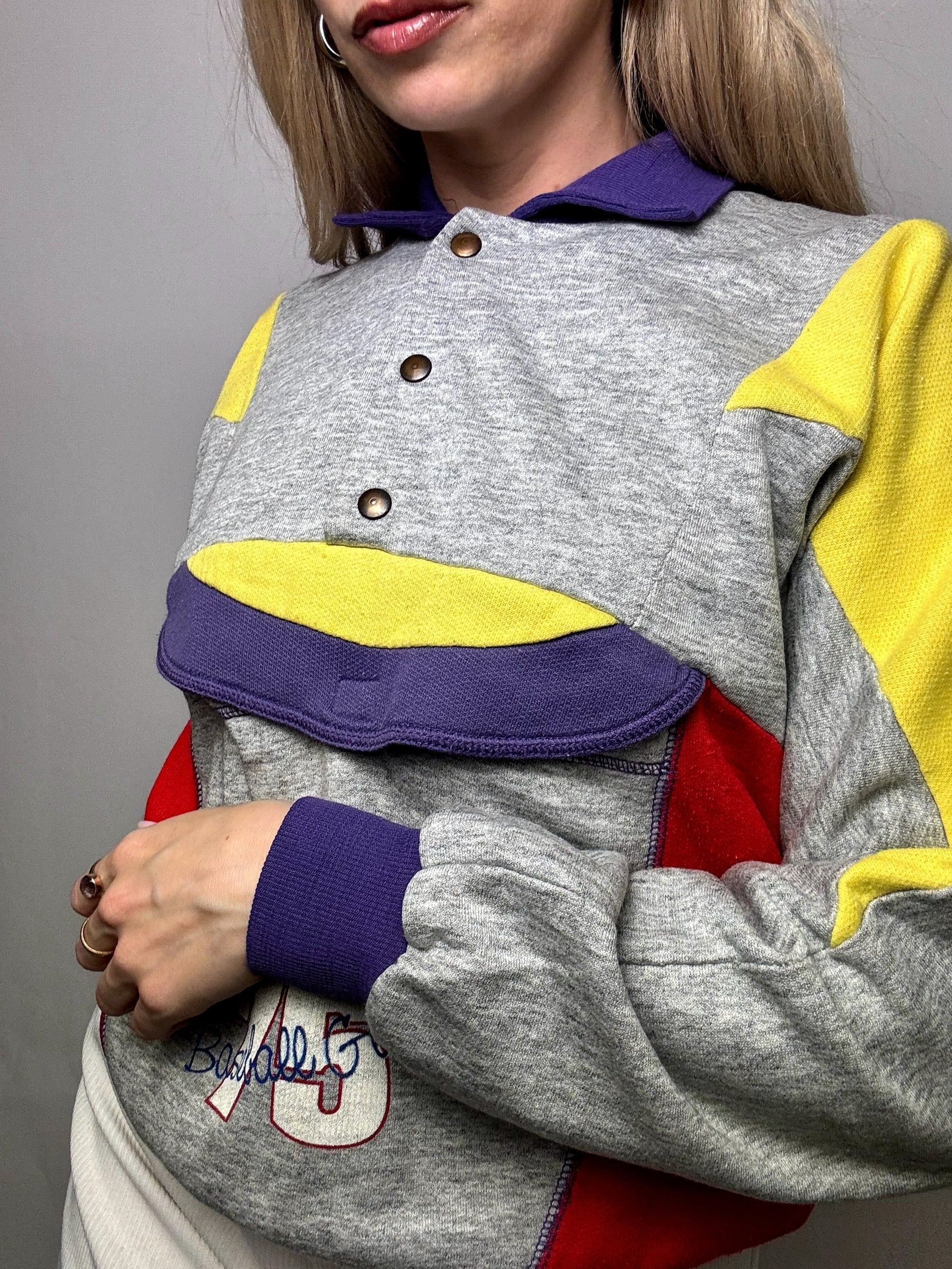 Retro Baseball Shirt Kragen Sweatshirt S Vintage