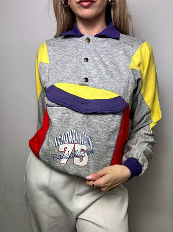 Sweat col chemise retro baseball S vintage