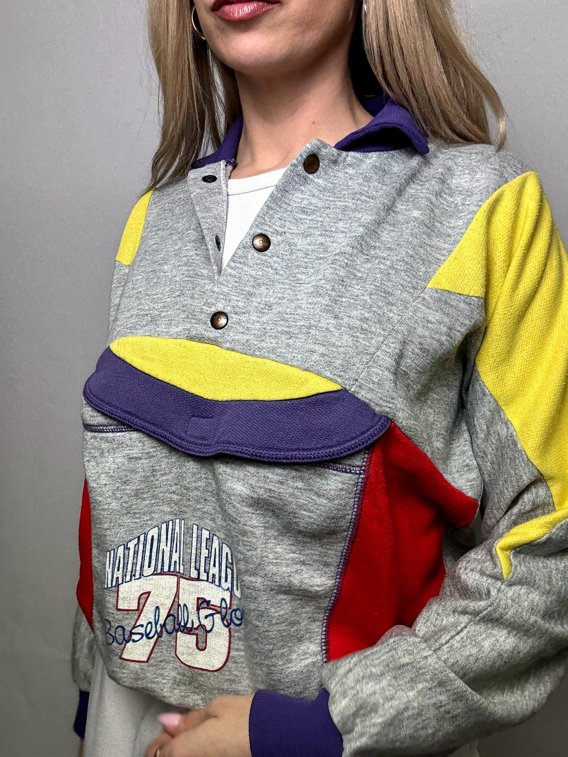 Retro Baseball Shirt Kragen Sweatshirt S Vintage
