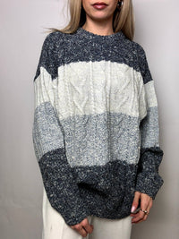 Vintage XL gray gradient braid crew neck sweater