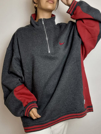 Pull vintage gris et rouge Nike XL premium