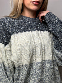 Vintage XL gray gradient braid crew neck sweater
