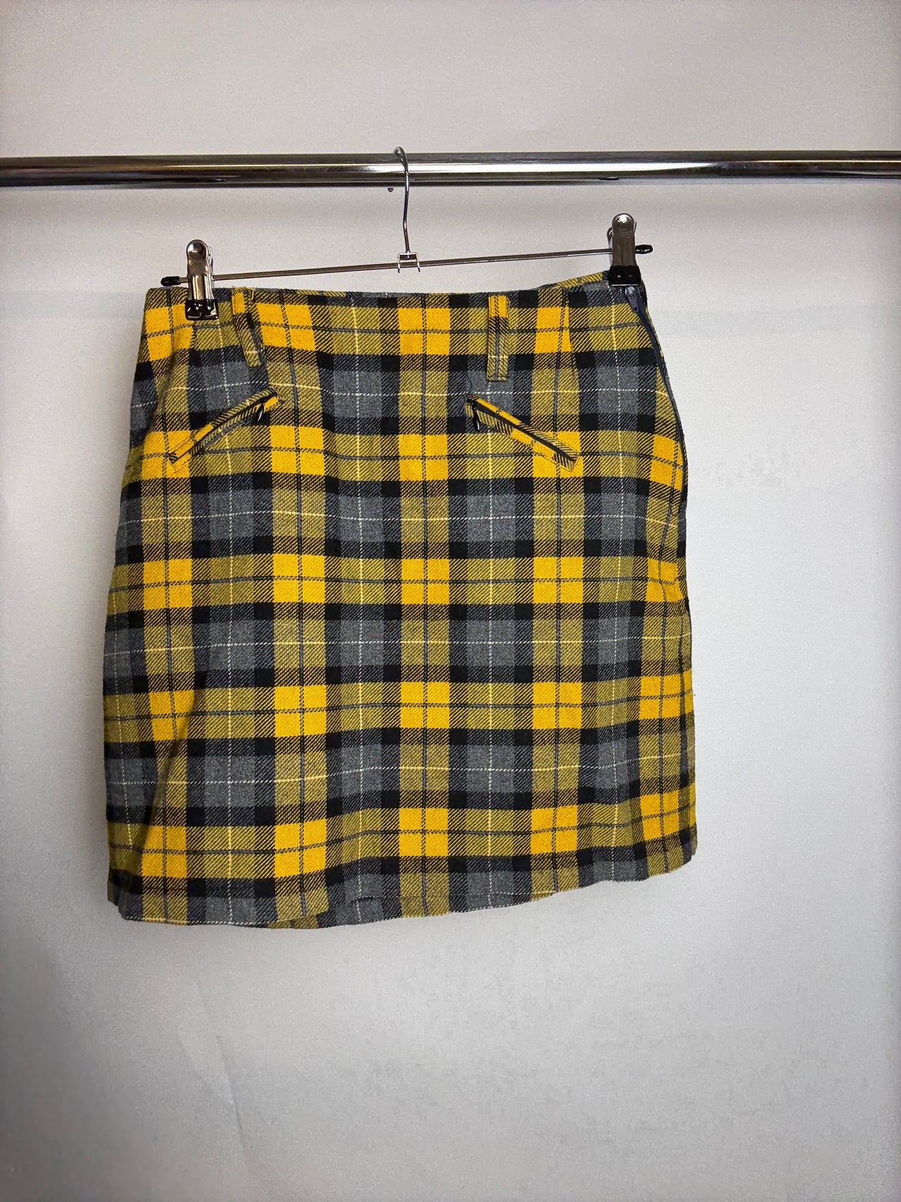 Jupe en laine à carreaux jaune M braderie