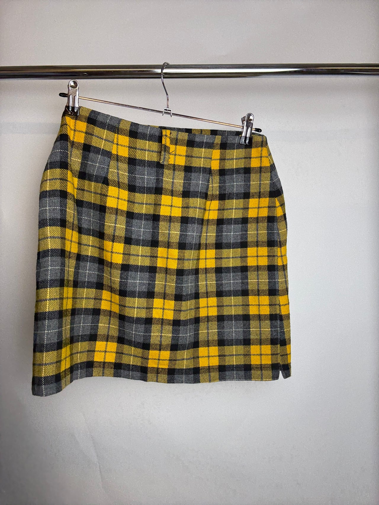 Jupe en laine à carreaux jaune M braderie