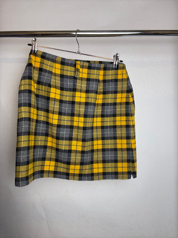 Jupe en laine à carreaux jaune M braderie
