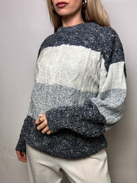 Vintage XL gray gradient braid crew neck sweater