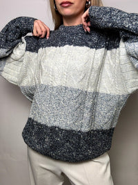 Vintage XL gray gradient braid crew neck sweater