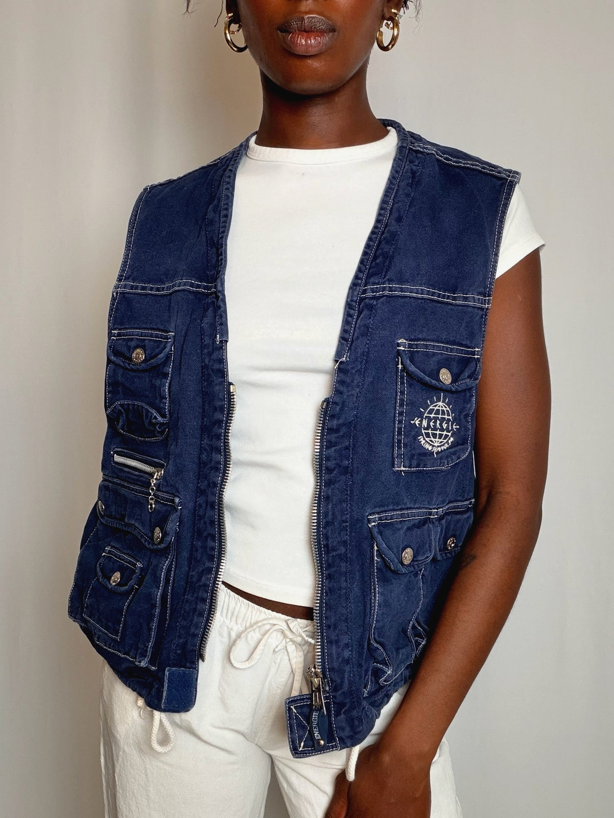 Gilet en denim marine Energie M vintage