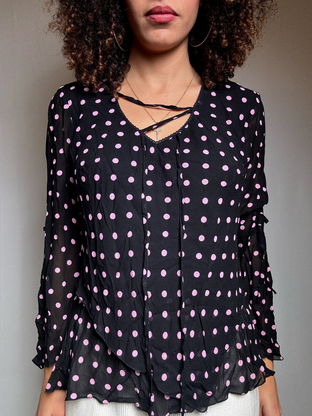 Top en mesh imprimé polka dot S/M vintage