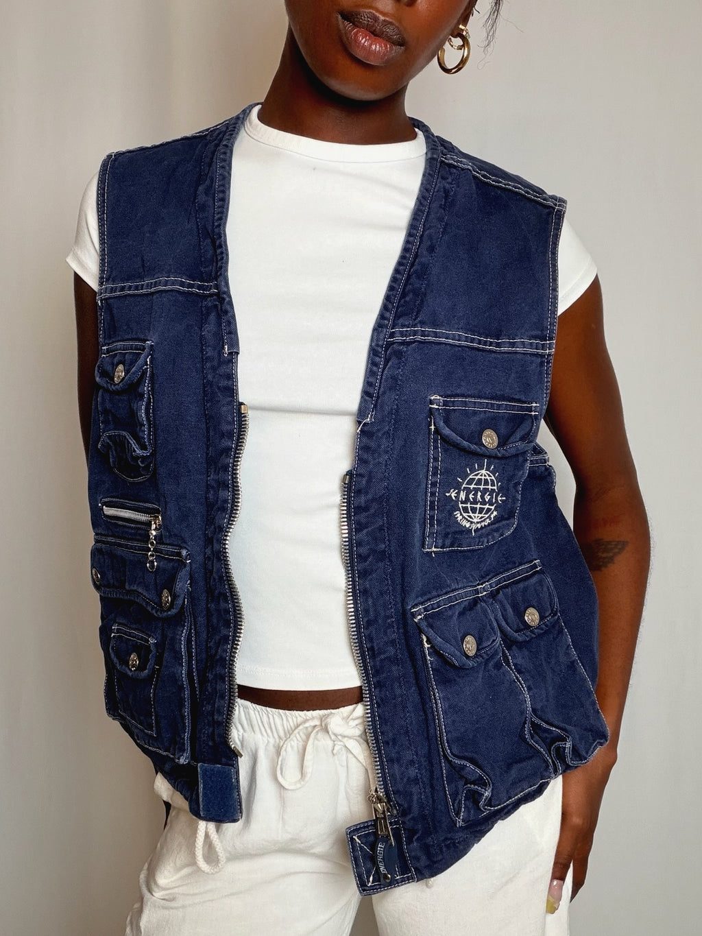 Gilet en denim marine Energie M vintage