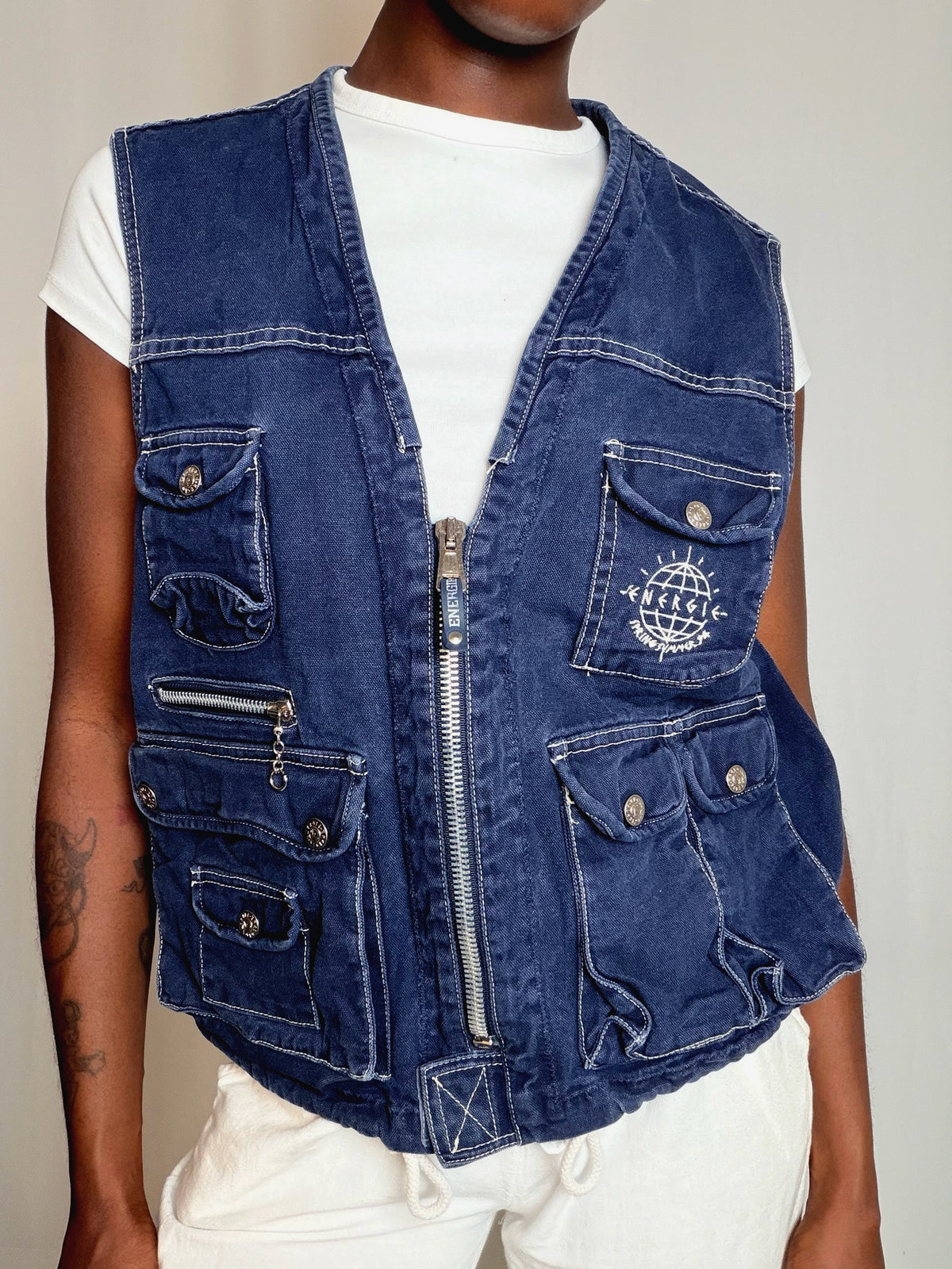 Gilet en denim marine Energie M vintage