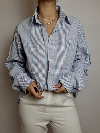 Vintage blue and green checked shirt L