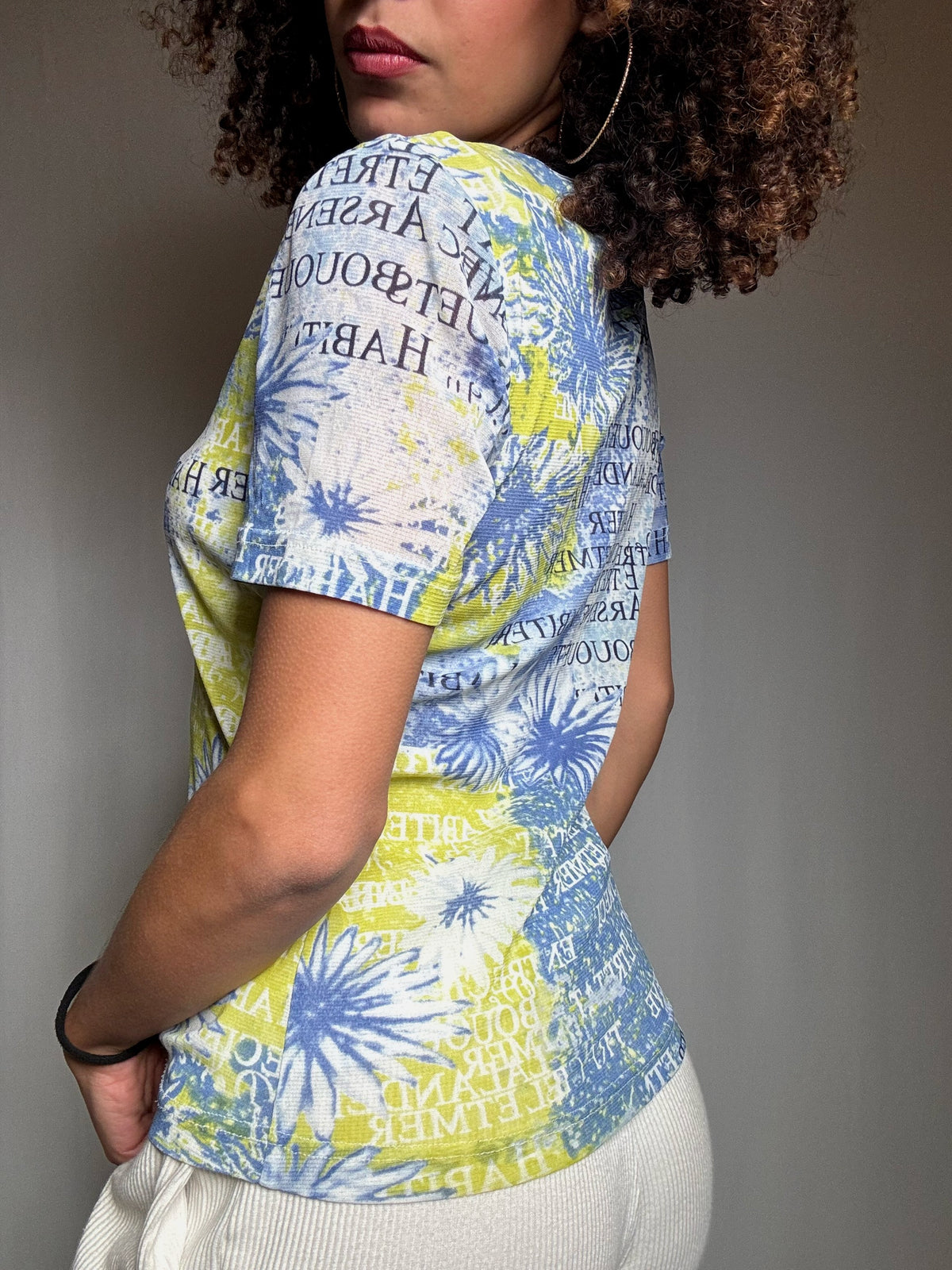 Top en mesh bleu et jaune S vintage