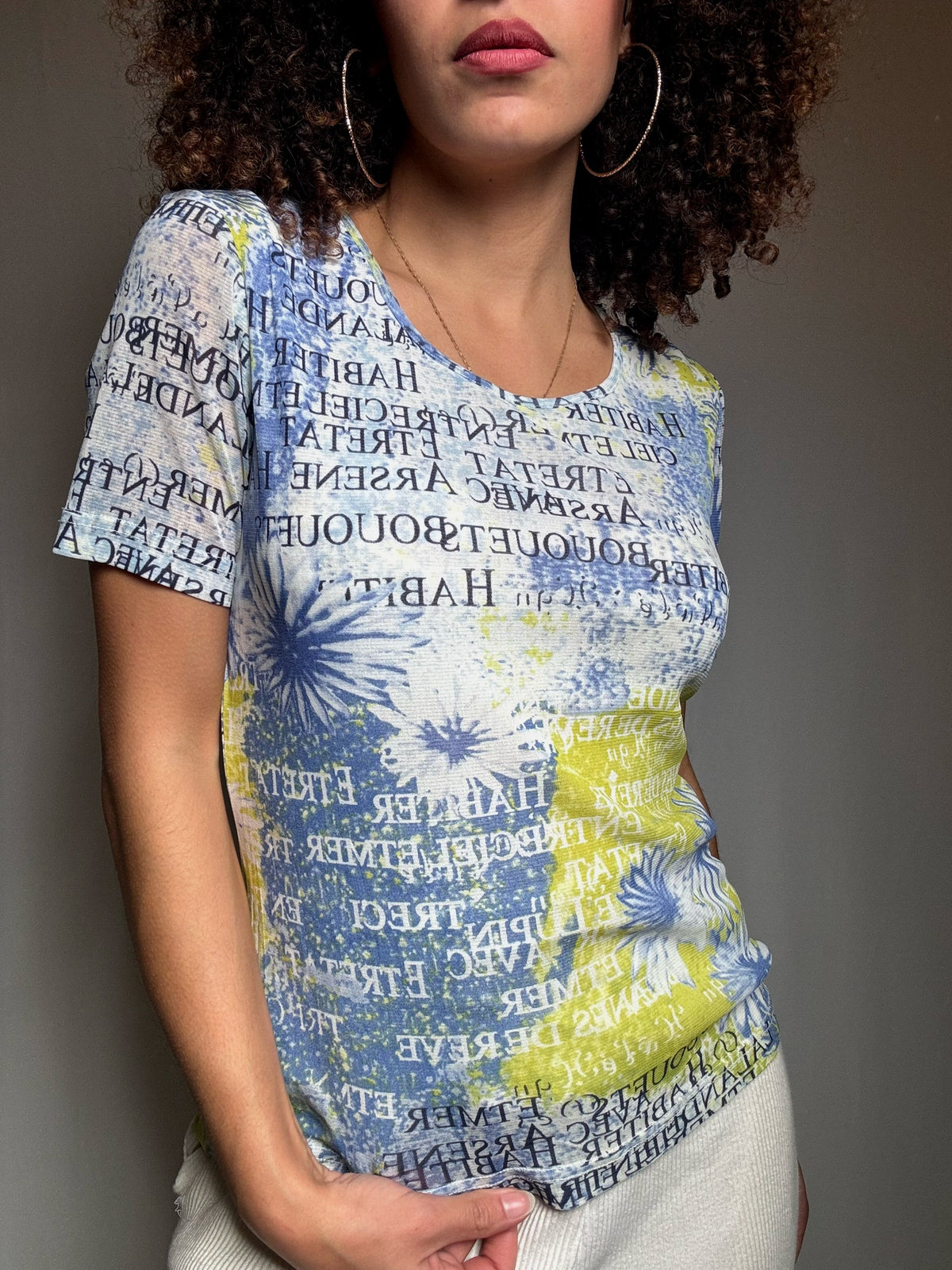 Top en mesh bleu et jaune S vintage