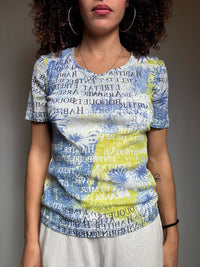 Vintage S blue and yellow mesh top