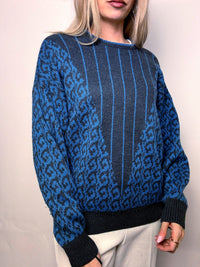 Vintage M/L blue and black flame two-tone sweater