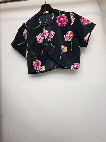 boléro noir à fleurs S braderie