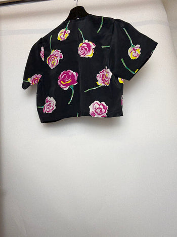 boléro noir à fleurs S braderie