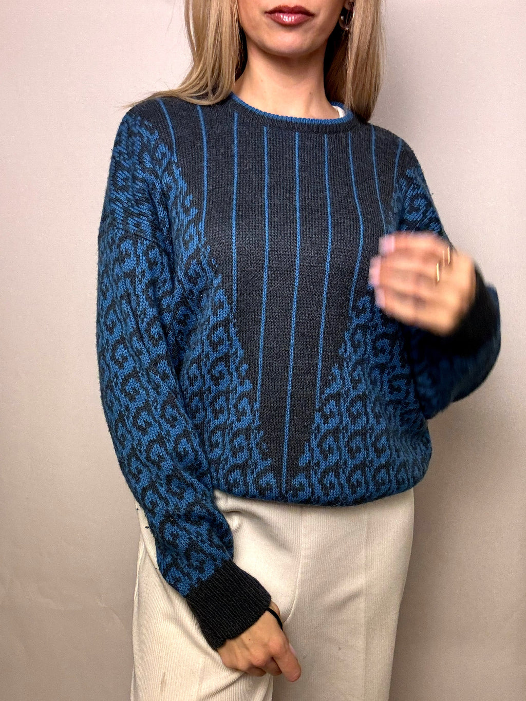Vintage M/L blue and black flame two-tone sweater