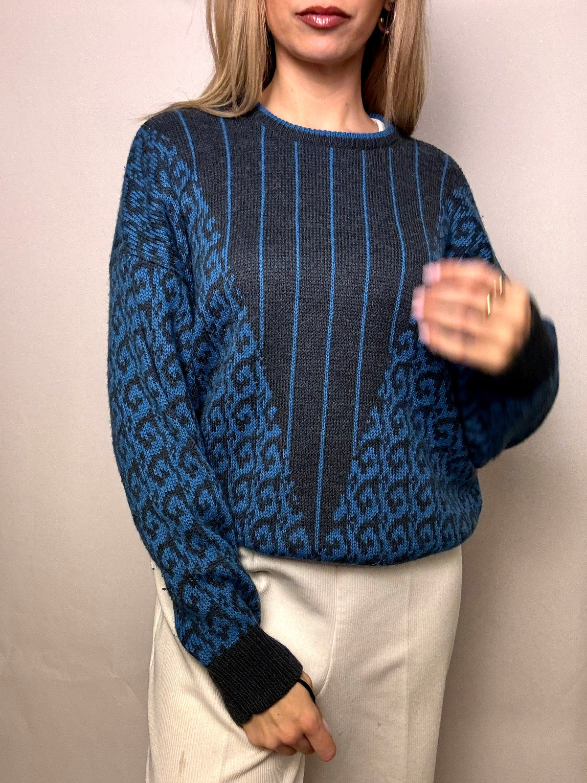 Vintage M/L blue and black flame two-tone sweater