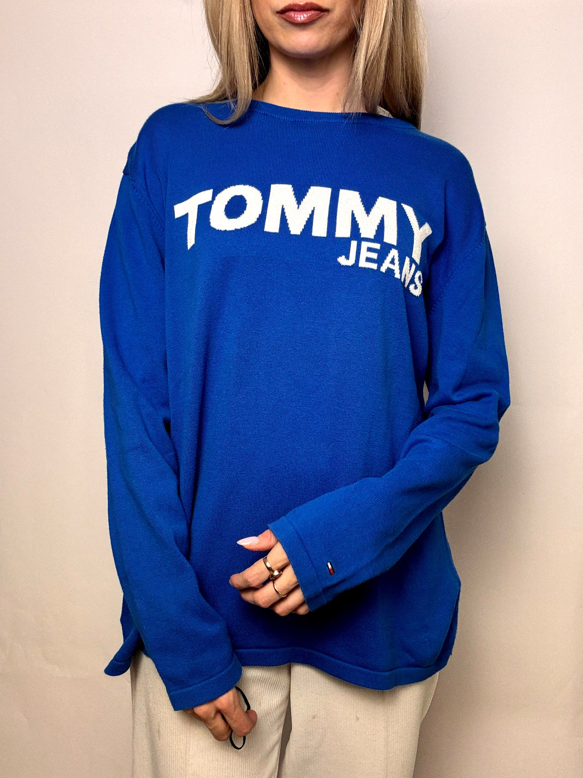 Vintage TOMMY HILFIGER L blue crew neck sweater