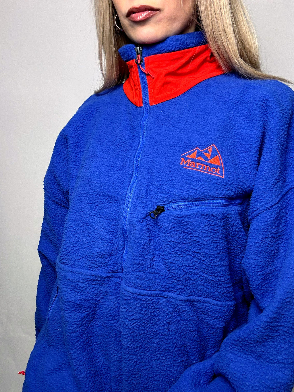 Vintage XL electric blue and red thick fleece