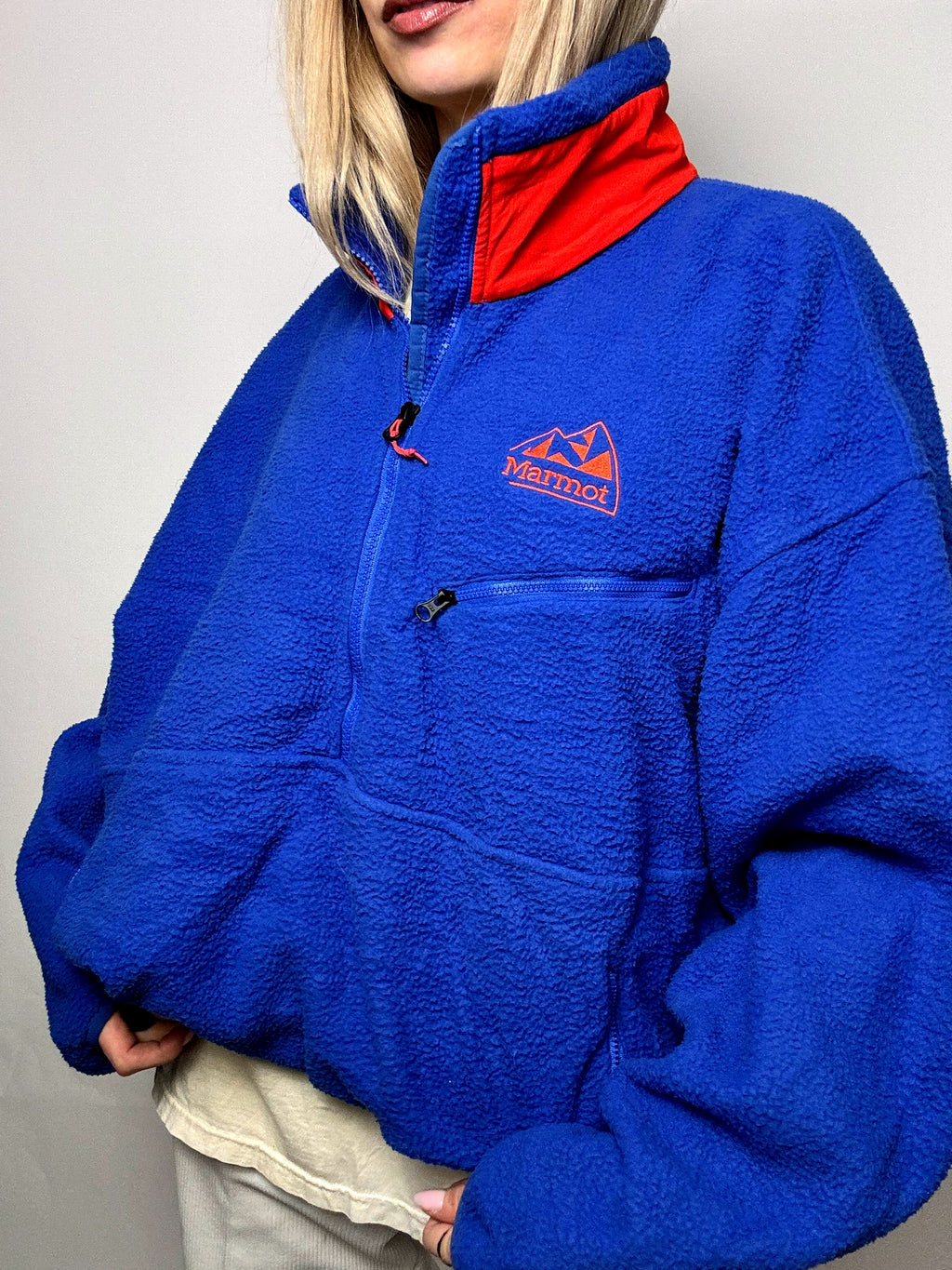 Vintage XL electric blue and red thick fleece