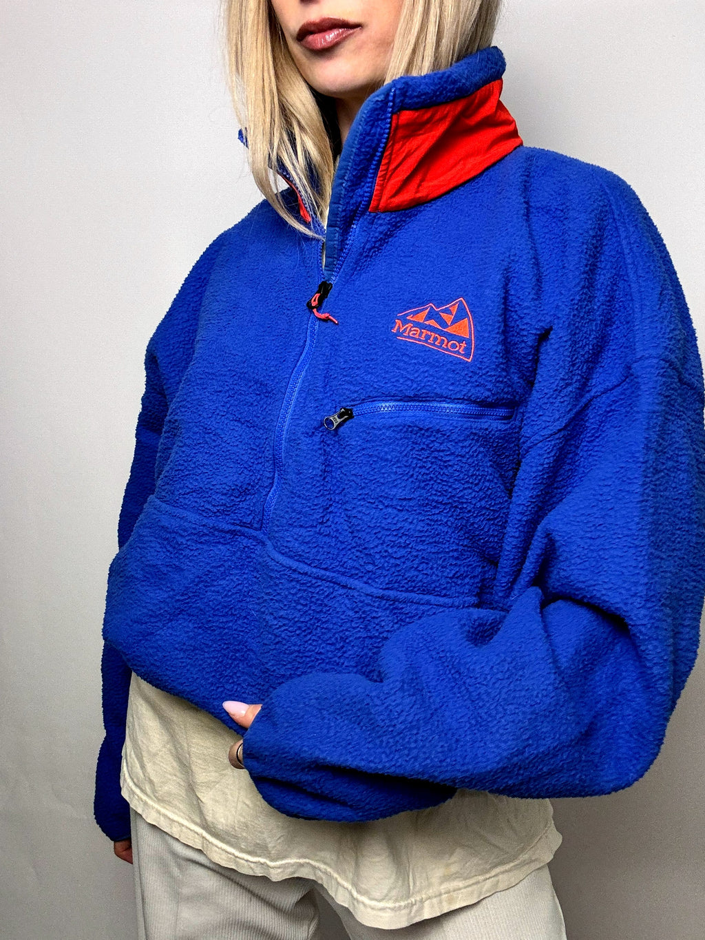 Vintage XL electric blue and red thick fleece