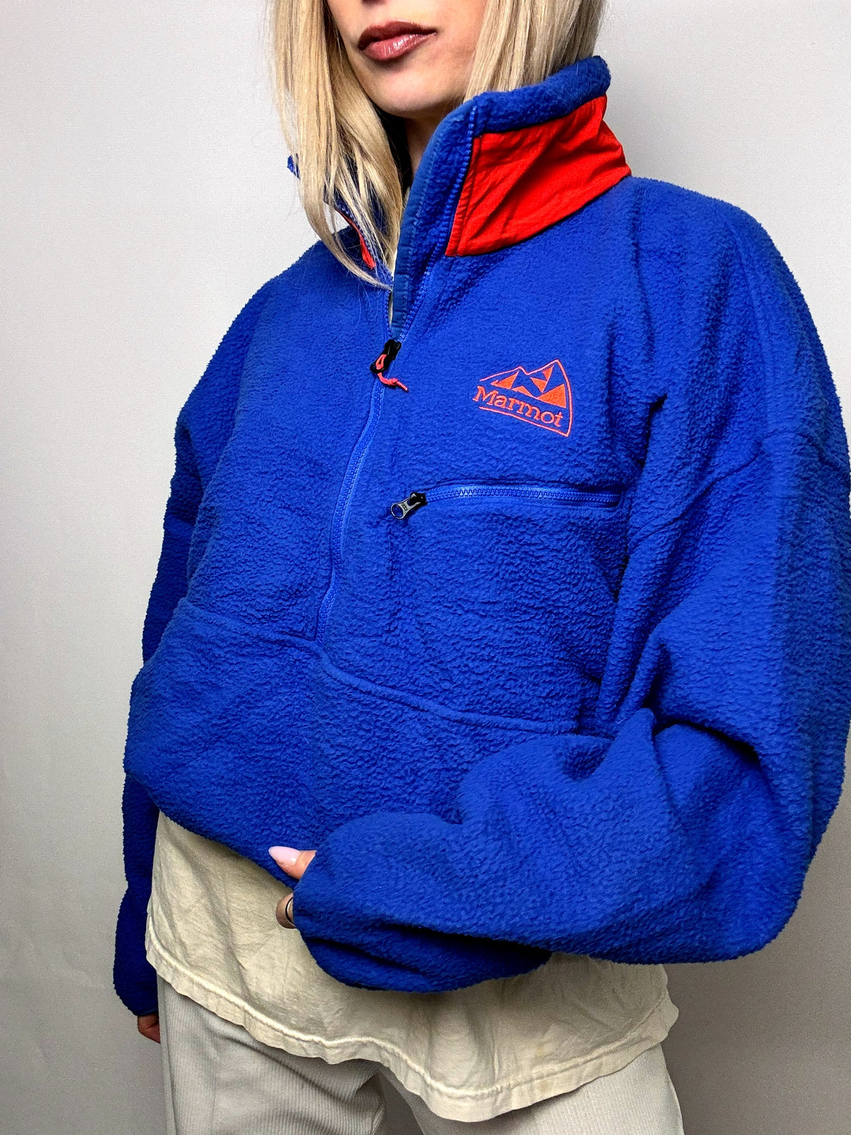 Vintage XL electric blue and red thick fleece