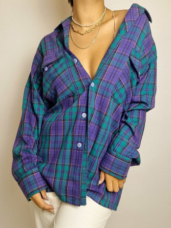 Vintage purple and green checked shirt M 