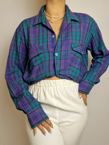 Vintage purple and green checked shirt M 