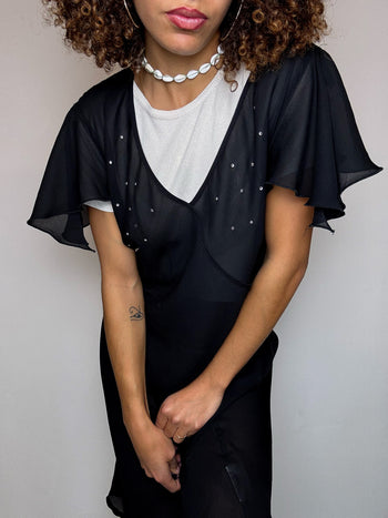 Tunique transparente noire avec strass CANDA M vintage