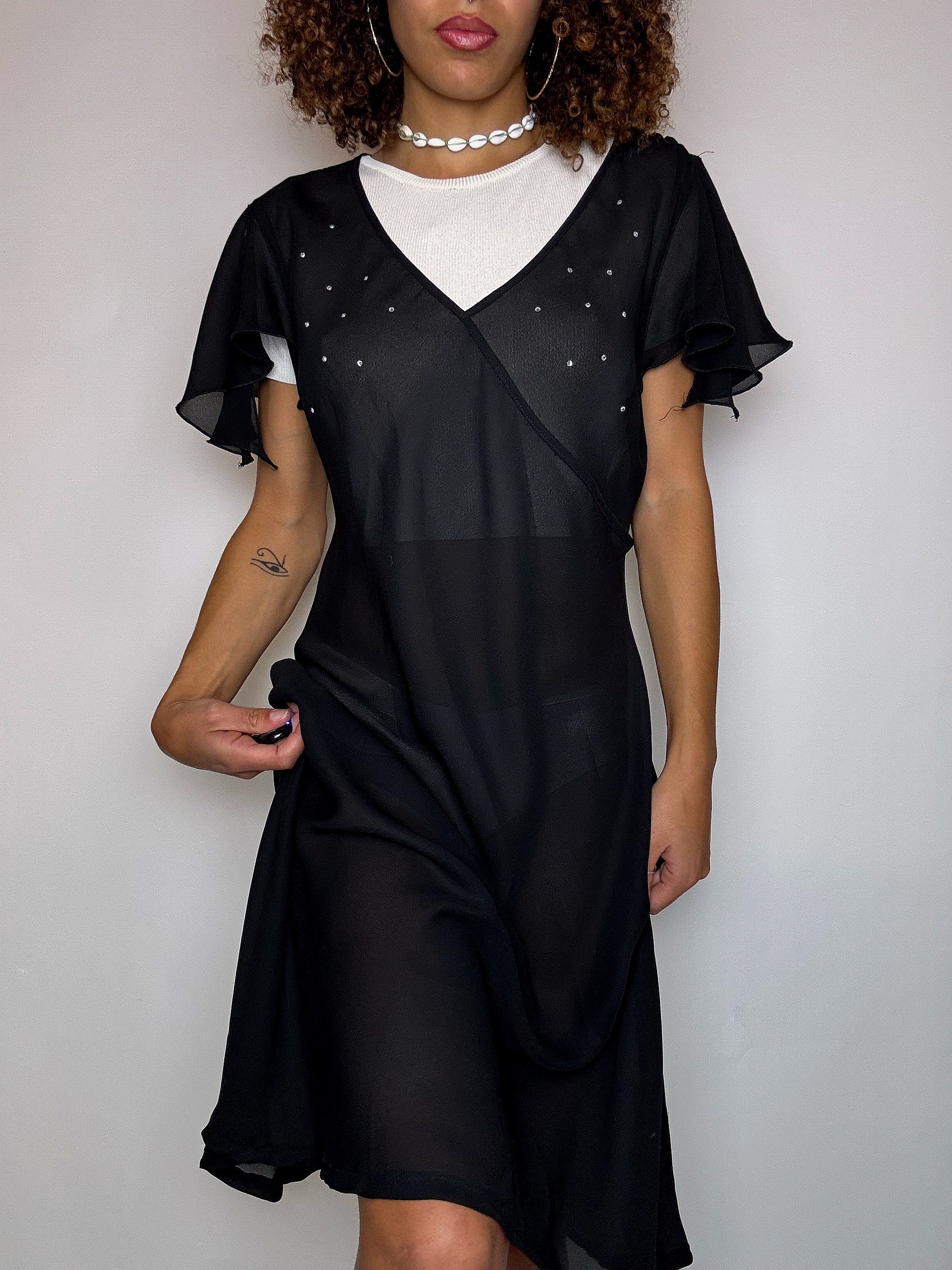 Tunique transparente noire avec strass CANDA M vintage