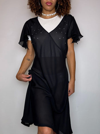 Tunique transparente noire avec strass CANDA M vintage
