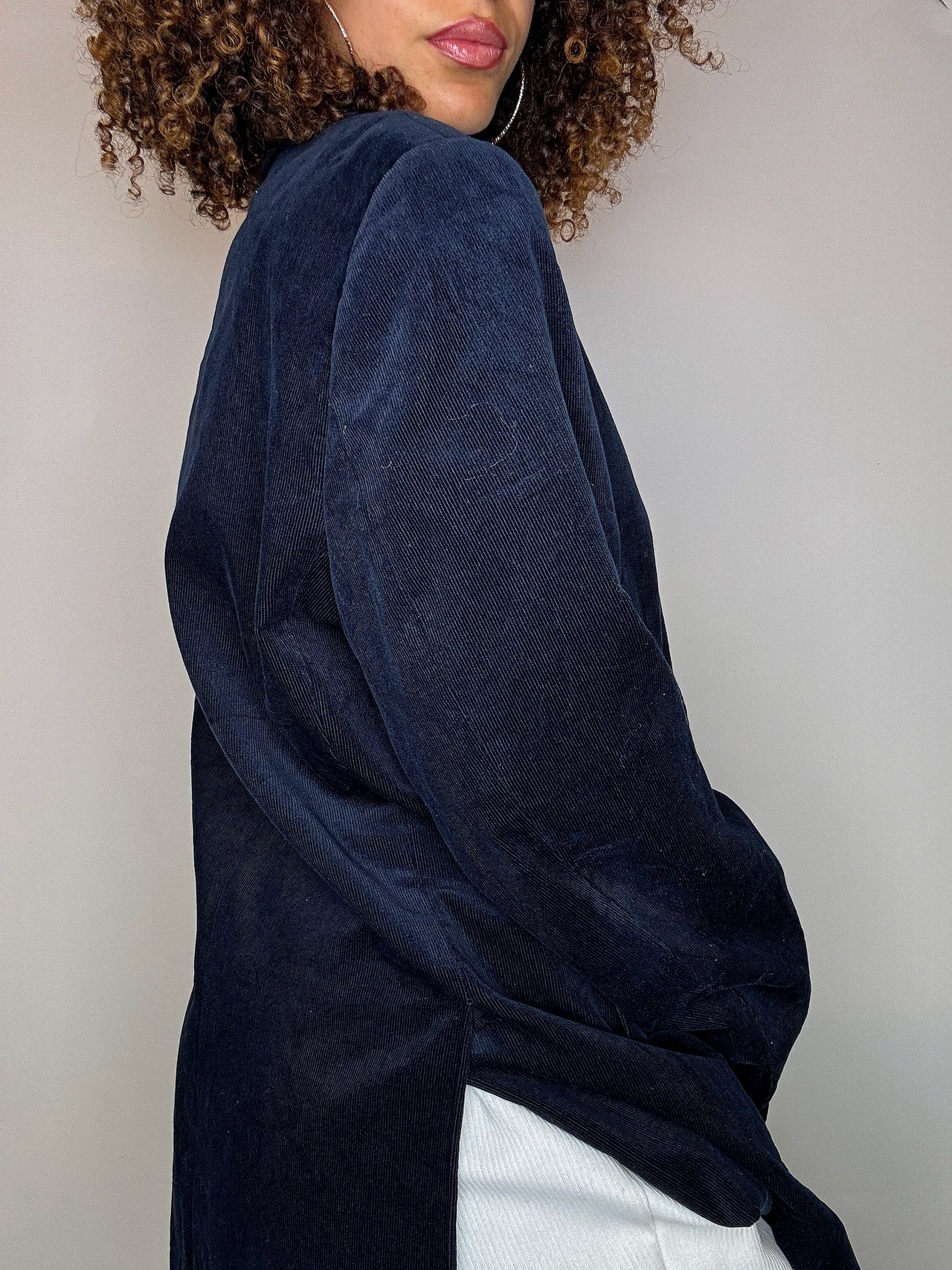 Blazer marine en velours côtelé XL vintage