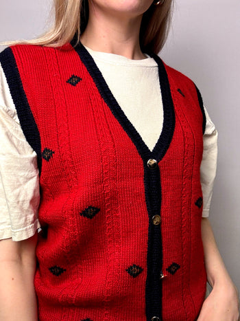 Gilet en laine rouge à boutons M vintage