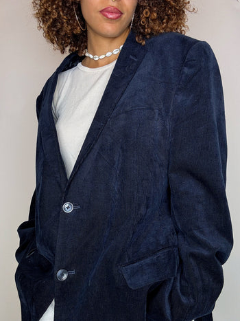 Blazer marine en velours côtelé XL vintage