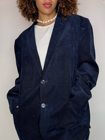Blazer marine en velours côtelé XL vintage