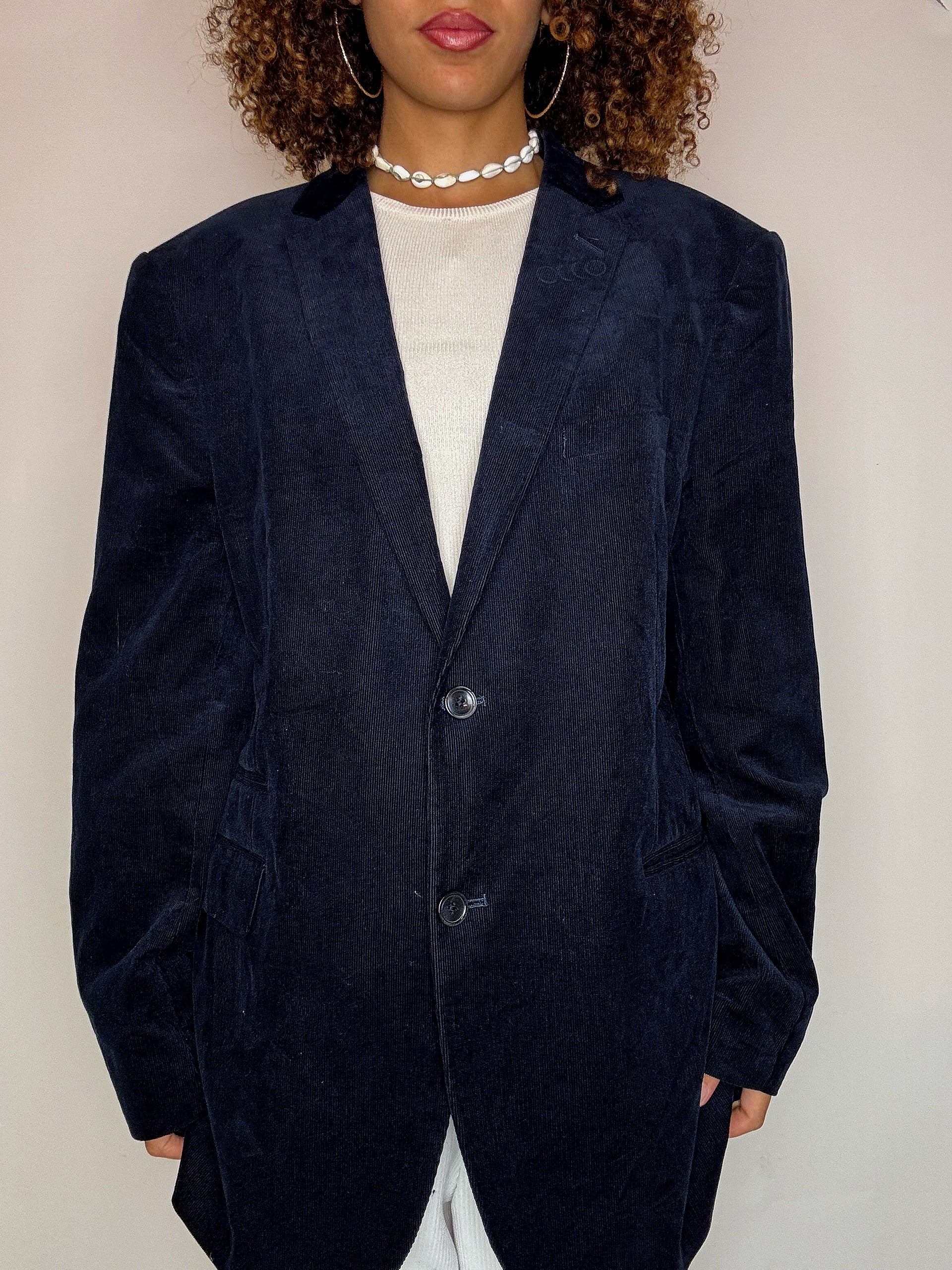 Blazer marine en velours côtelé XL vintage