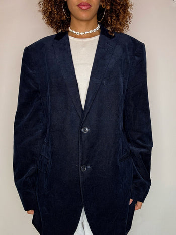 Blazer marine en velours côtelé XL vintage