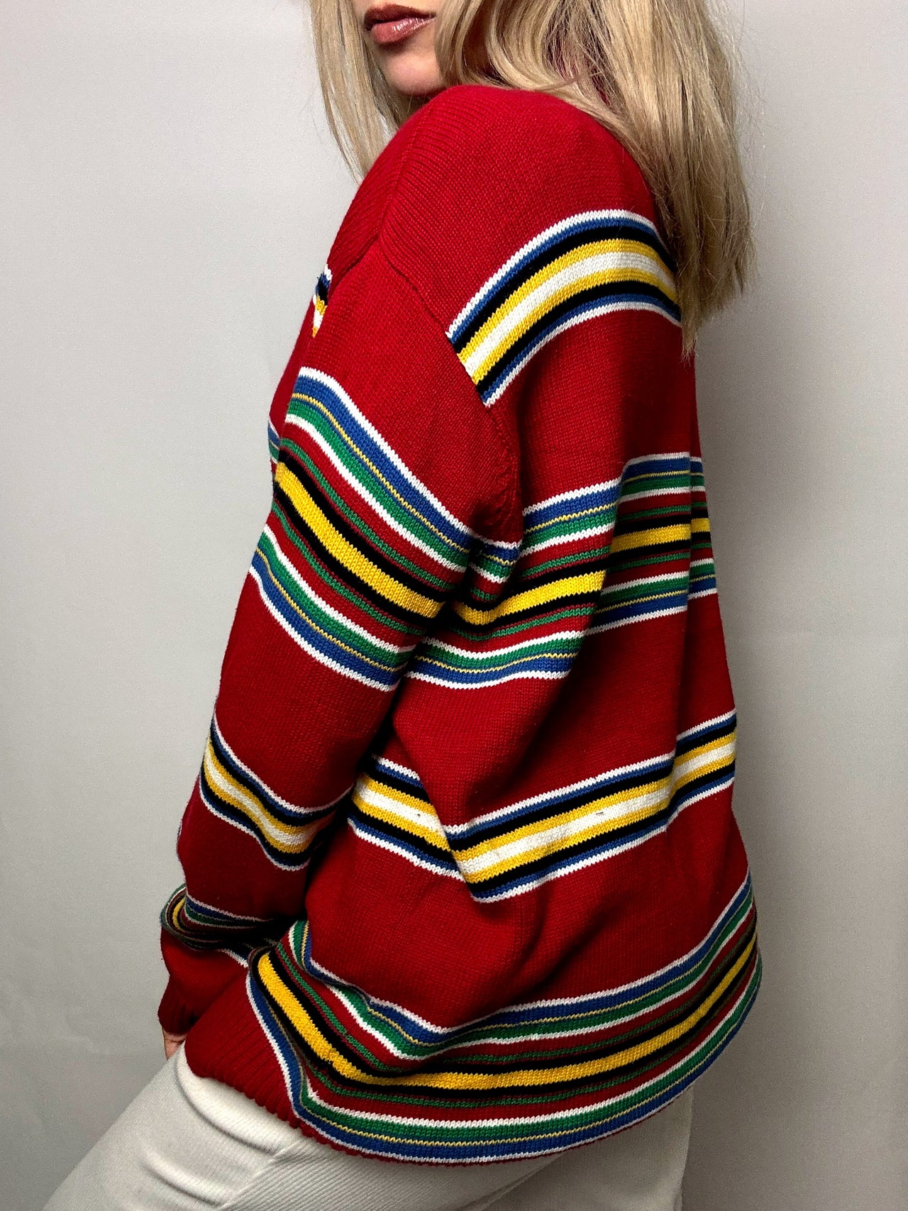 Pull a col cheminé rayé rouge RALPH LAUREN L vintage